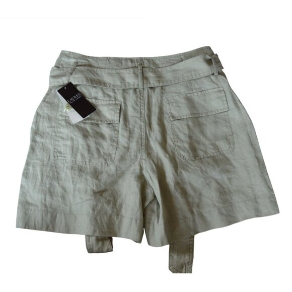 NWT Lauren Ralph Lauren Women's Belted 100% Linen Shorts Size 4 Ranch Sage Green - Picture 6 of 7
